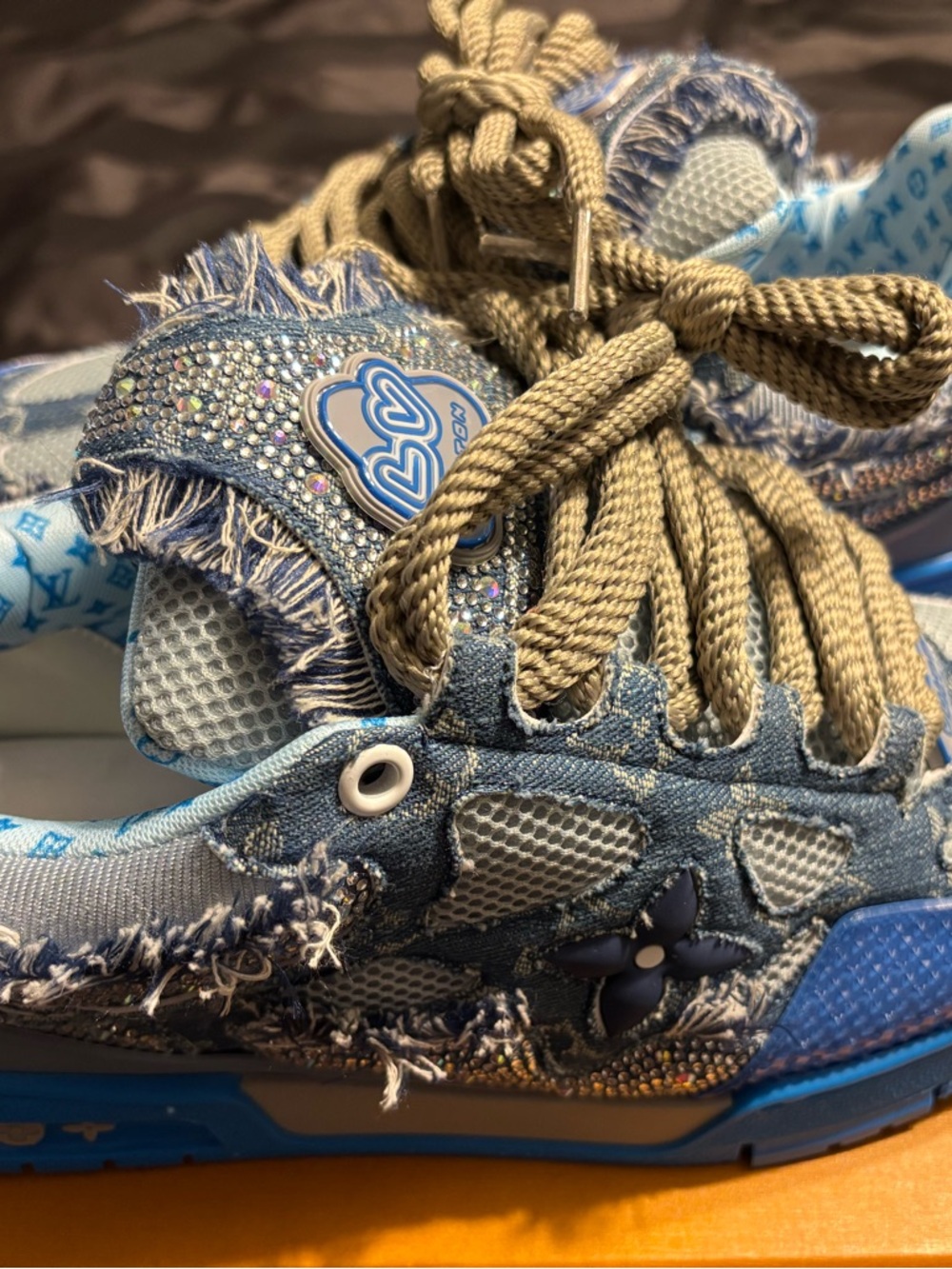 Denim Blue Designer-Inspired Men's Sneakers with Tan Laces